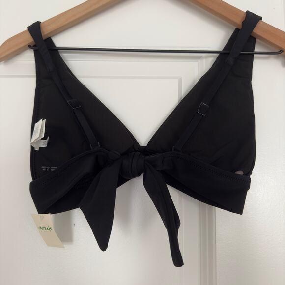 Aerie Bikini Swimsuit Triangle Top Tie Back Cheeky Bottom Black Red Bra Padding - Picture 5 of 16